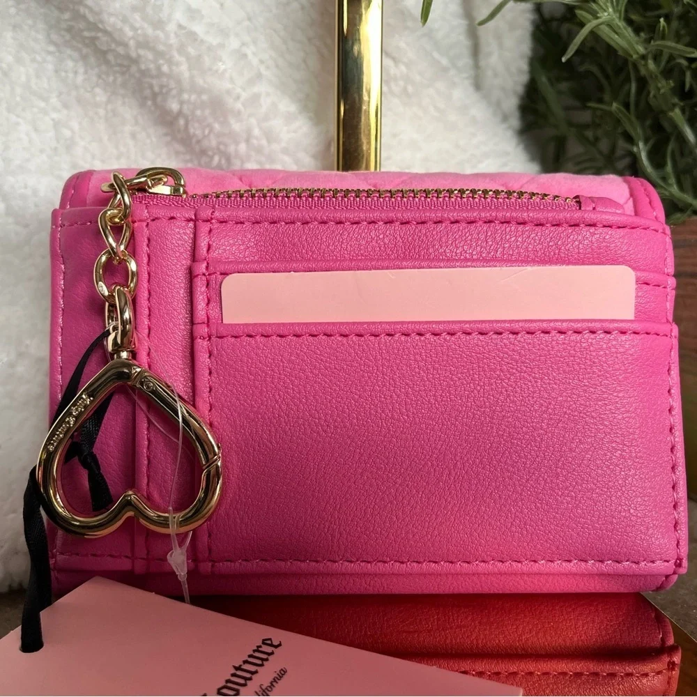Juicy Couture Royal Couture Pink Velvet Quilted Trifold Wallet Double Sided NWT